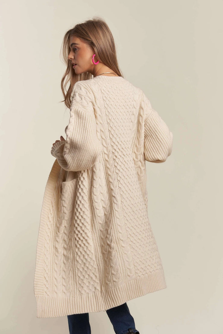 Beige Cableknit Cardigan