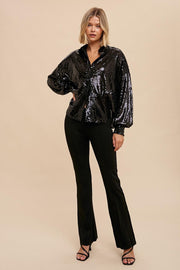 Black Sequin Button-down