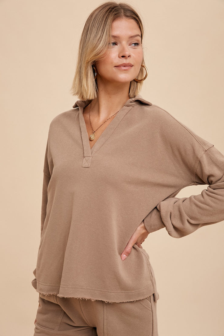 Terri Taupe Collared Sweatshirt