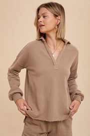 Terri Taupe Collared Sweatshirt