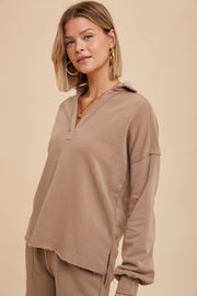 Terri Taupe Collared Sweatshirt