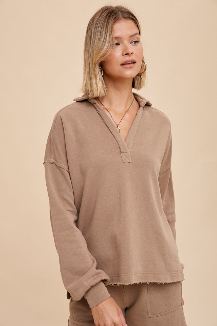 Terri Taupe Collared Sweatshirt