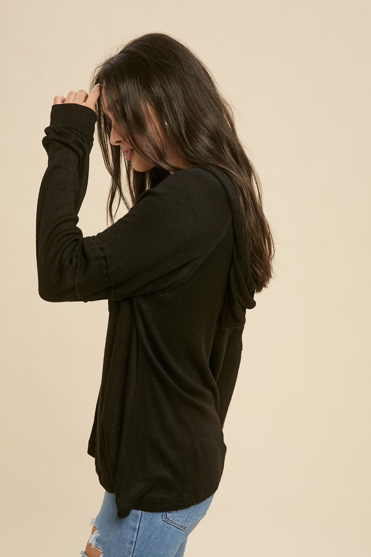 Black Hooded Henley