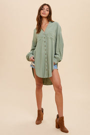 Lily Sage Linen Button-down