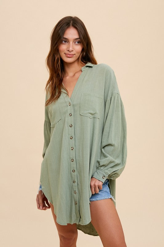 Lily Sage Linen Button-down