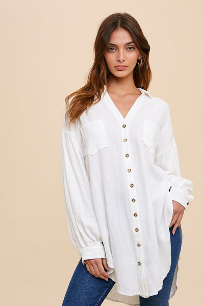 Lily White Linen Button-down