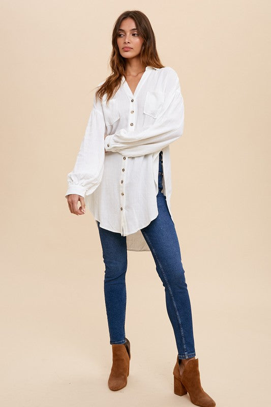 Lily White Linen Button-down