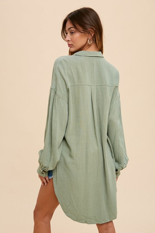 Lily Sage Linen Button-down