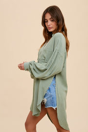 Lily Sage Linen Button-down