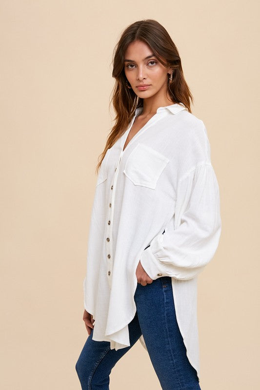 Lily White Linen Button-down