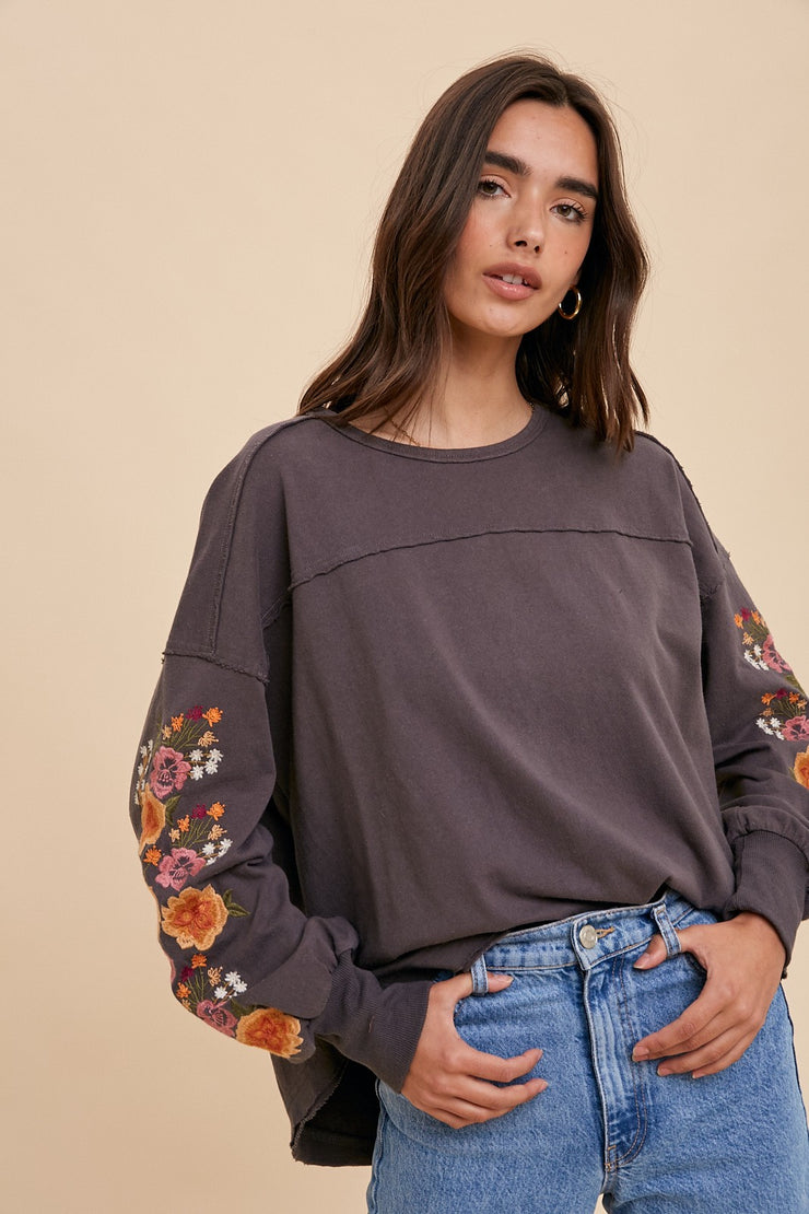 Amelia Charcoal Embroidered Blouse