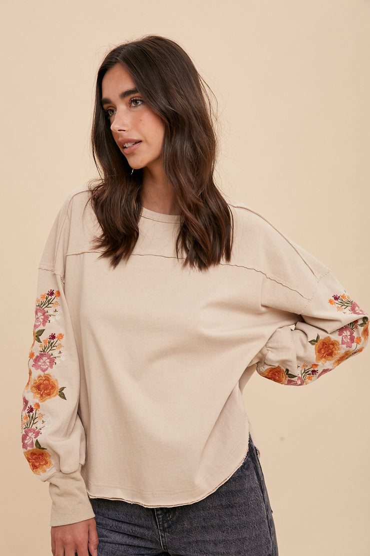 Amelia Almond Embroidered Blouse