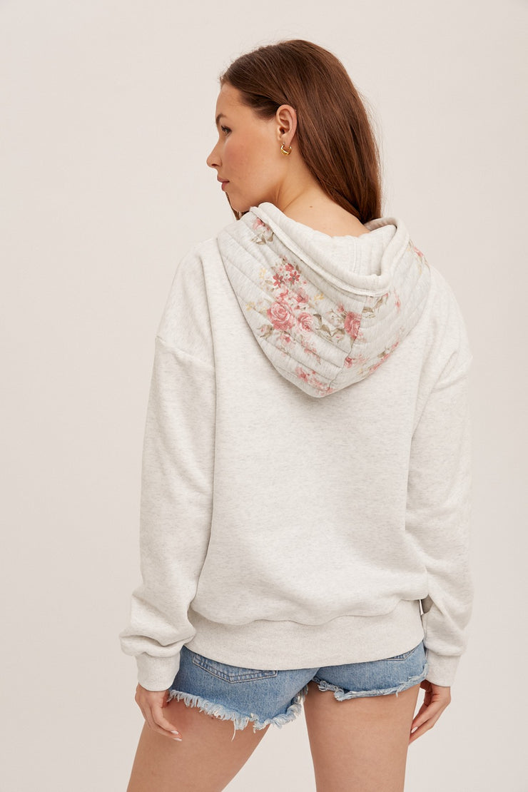 Quilted Floral Accent Hoodie