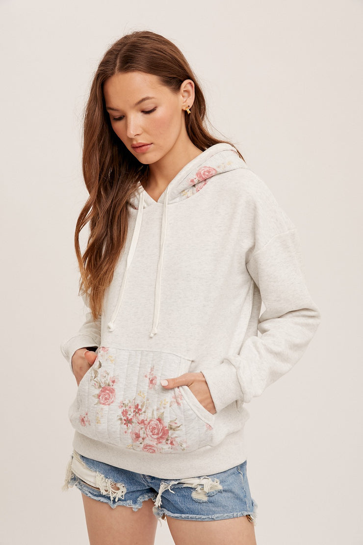 Quilted Floral Accent Hoodie