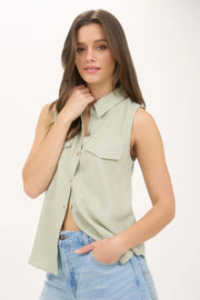 Blaire Button-down Sage Tank