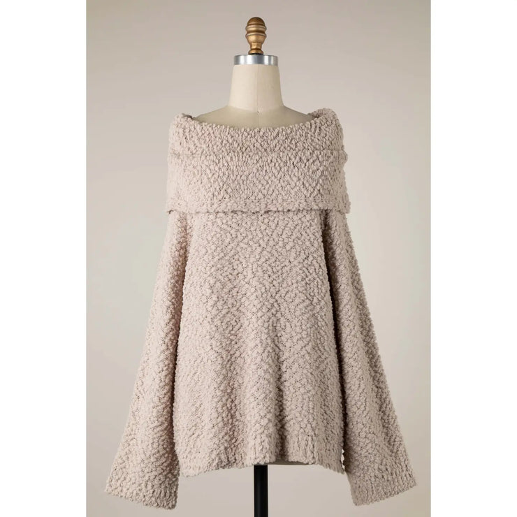 Oatmeal Popcorn Off The Shoulder Sweater