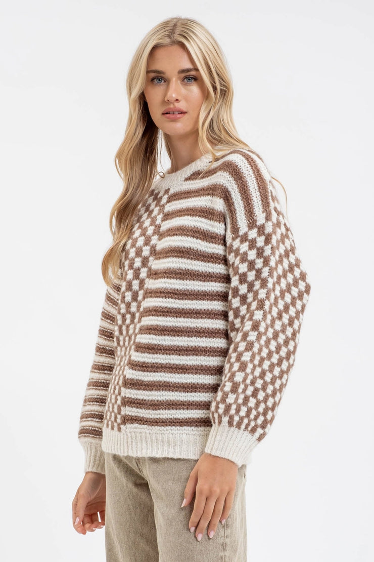 Check Mate Taupe Sweater