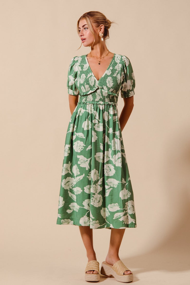 Floral Printed Smocked Dress