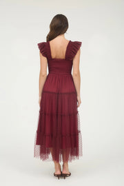 Dot Mesh Burgundy Midi Dress