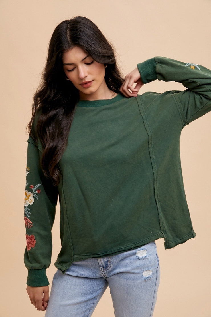 Embroidered Hunter Green Floral Blouse