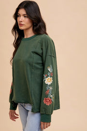 Embroidered Hunter Green Floral Blouse