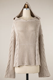 Braided Knit Hooded Sweater