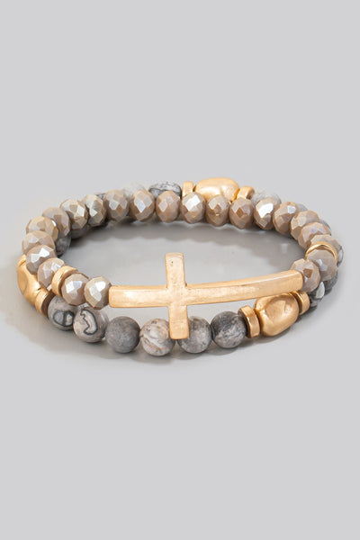 Natural Cross Bracelet Stack