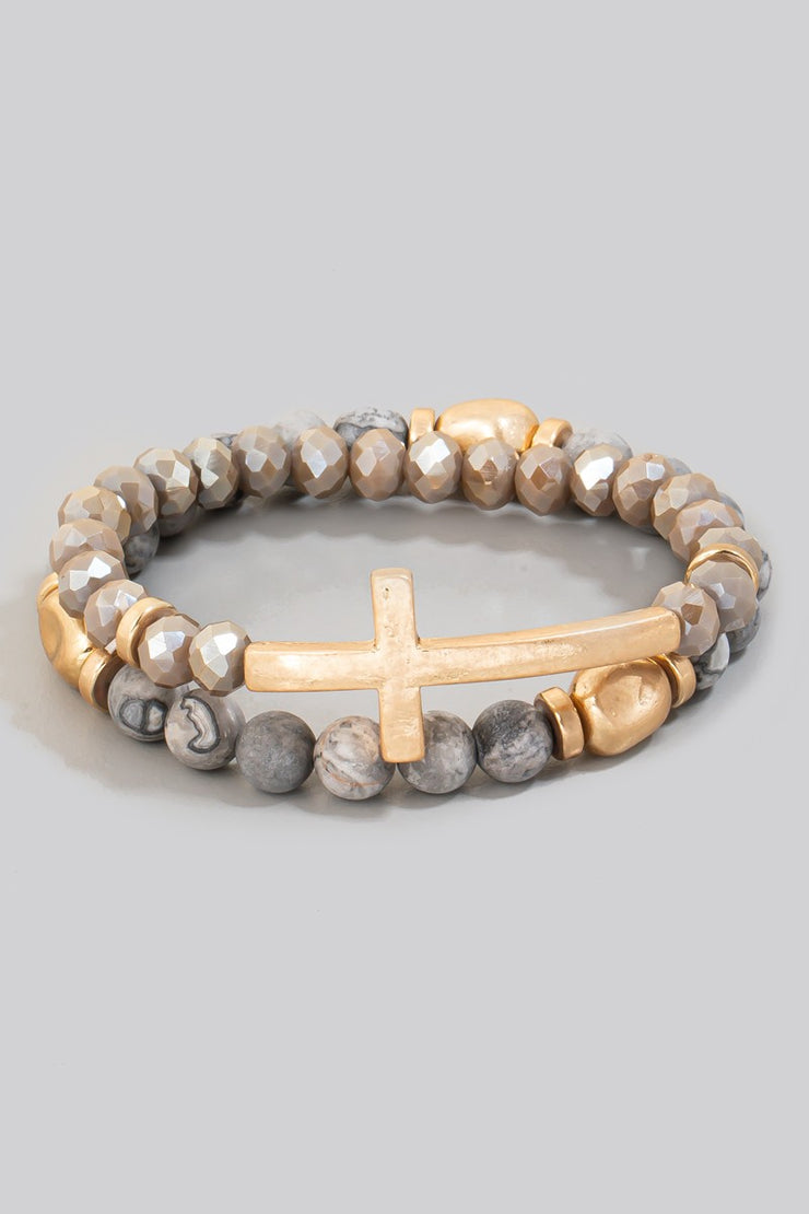 Natural Cross Bracelet Stack