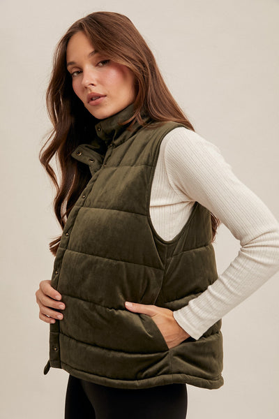 Olive Velvet Vest