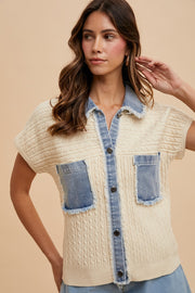 Mixed Media Cableknit Blouse