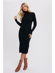 Tara Turtleneck Ribbed Sweater Dress Black