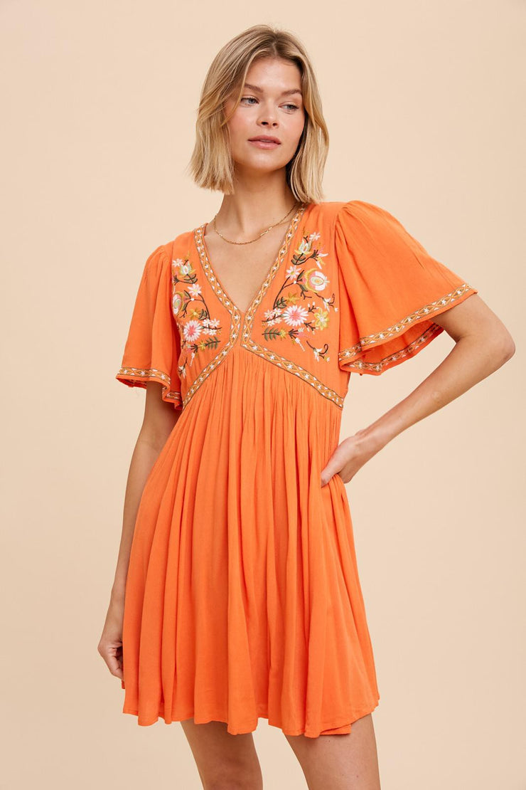 Raquel Citrus Embroidered Dress