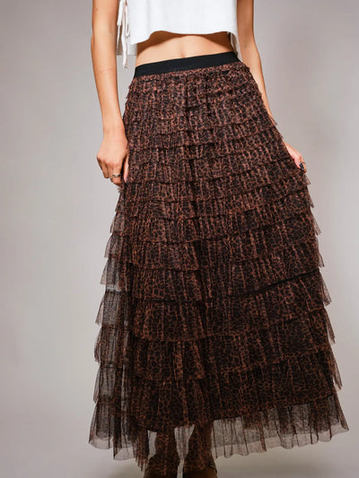 Tiered Leopard Maxi Skirt