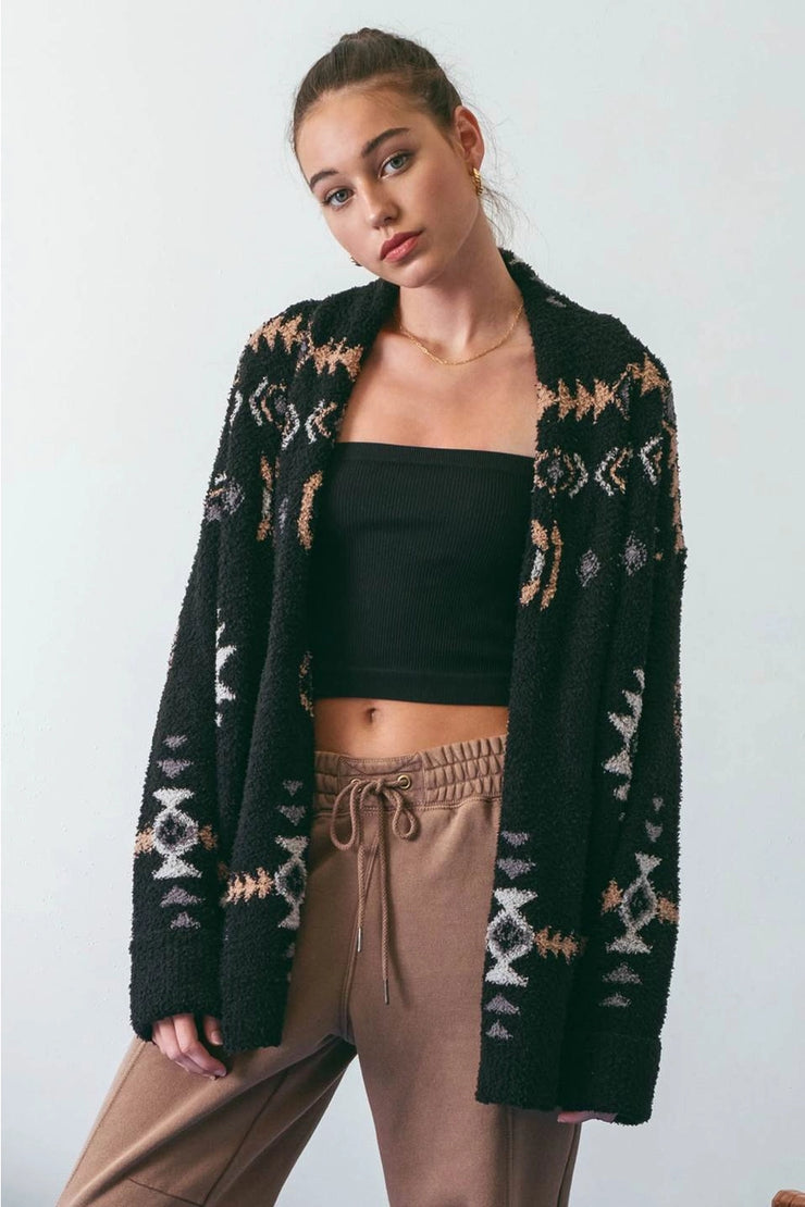 Black Tribal Print Cardigan