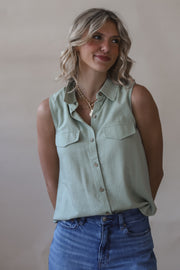 Blaire Button-down Sage Tank