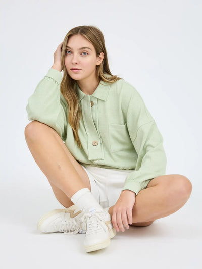 Sage Knit Collared Blouse