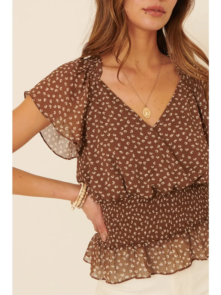 Chestnut Ditsy Floral Blouse