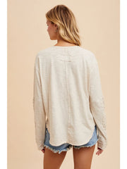 Oatmeal Crochet Sleeve Henley