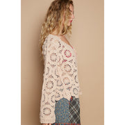 Tessa Taupe Open Knit Buttondown