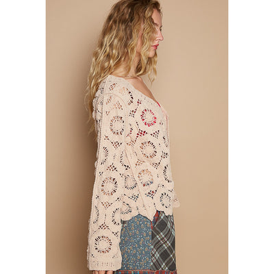 Tessa Taupe Open Knit Buttondown