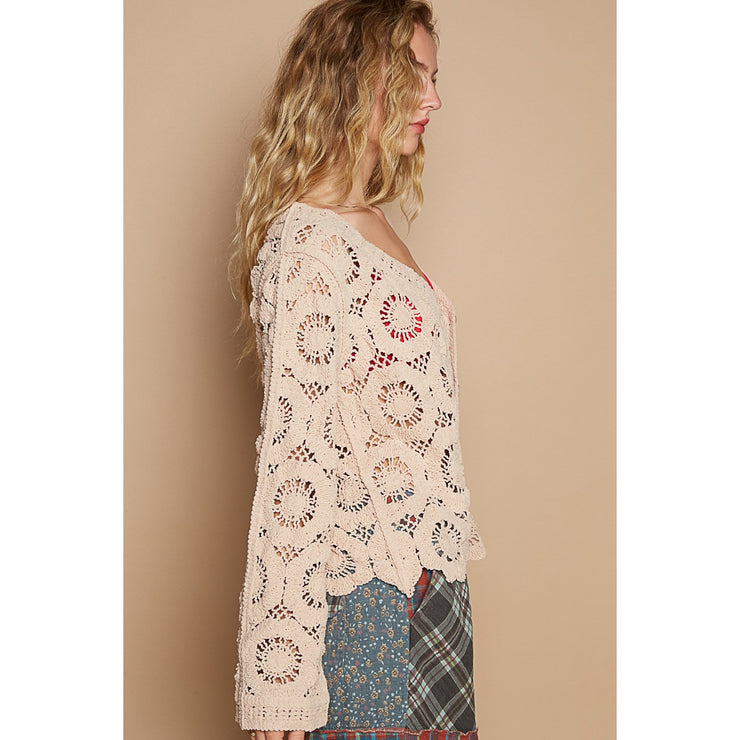 Tessa Taupe Open Knit Buttondown
