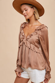 Jessica Mocha Satin Blouse