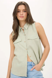 Blaire Button-down Sage Tank
