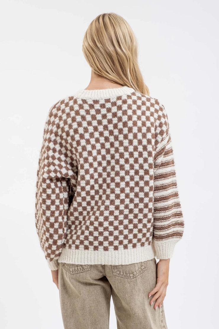 Check Mate Taupe Sweater