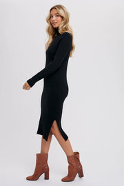 Tara Turtleneck Ribbed Sweater Dress Black