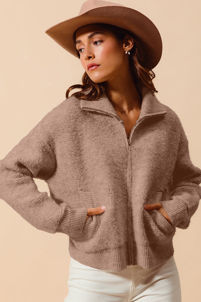 Mocha Zipper Fuzzy Sweatshirt