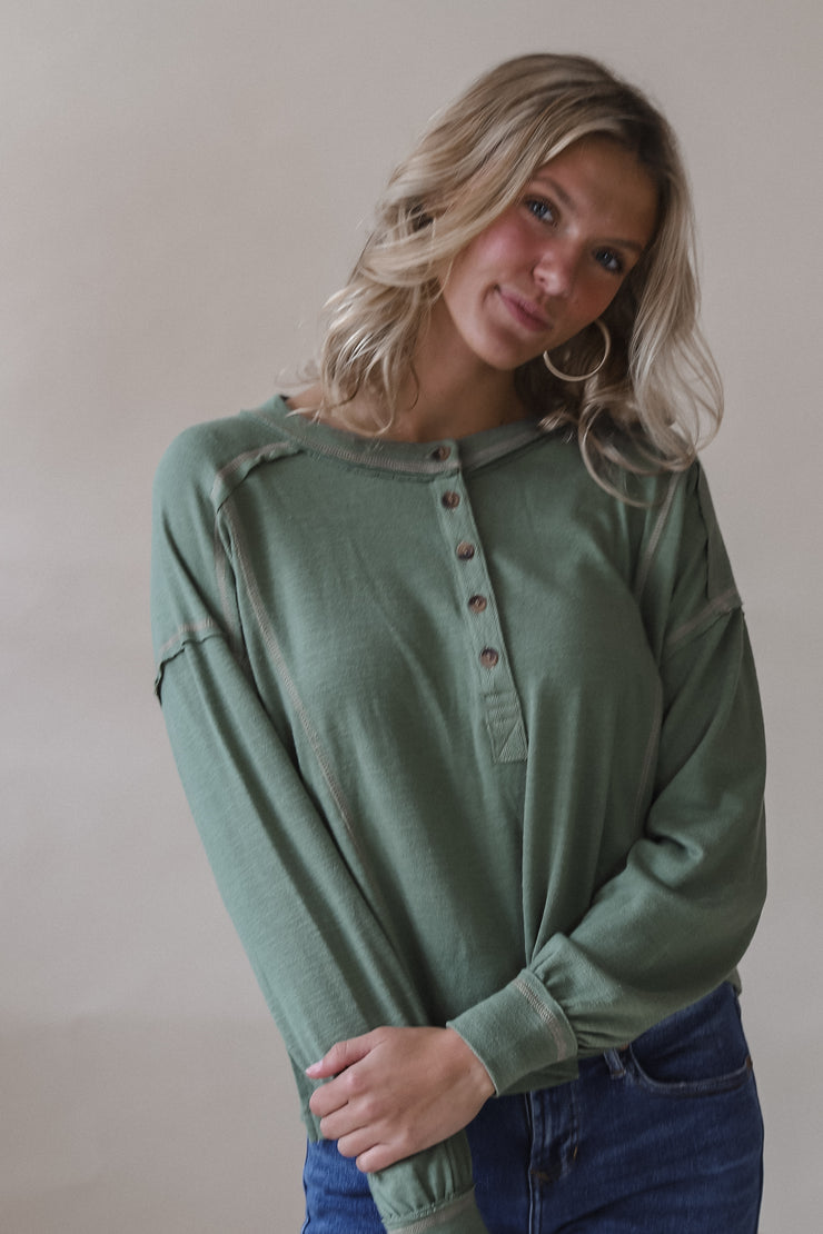 Olive Bubble Henley