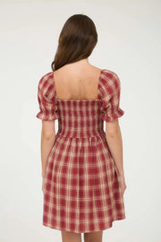 Lucy Burgundy Puff Sleeve Plaid Dress