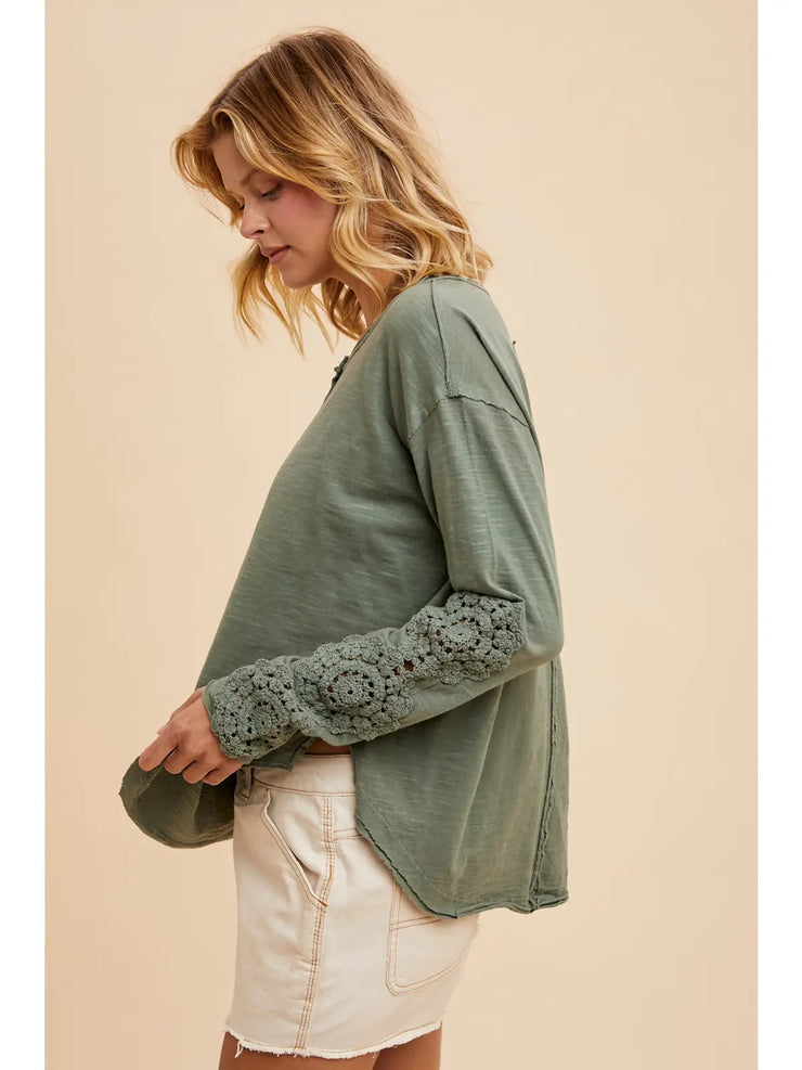 Sage Crochet Sleeve Henley