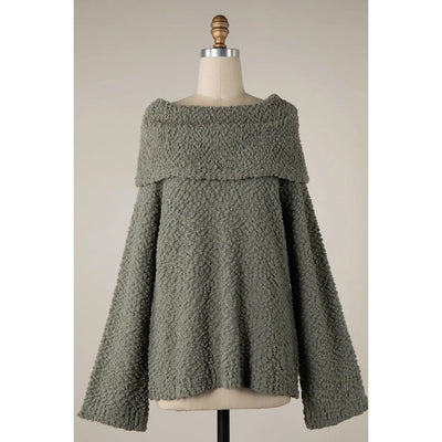 Sage Popcorn Off The Shoulder Sweater